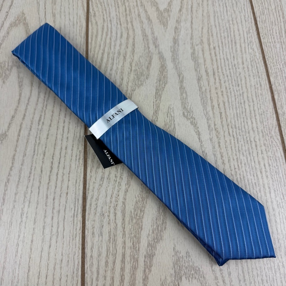 741 Alfani Men's Tie Ozark Stripe 409 Denim Blue $55 Polyester